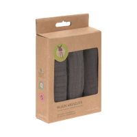 Lot de 3 débarbouillettes grises en mousseline anthracite Lassig