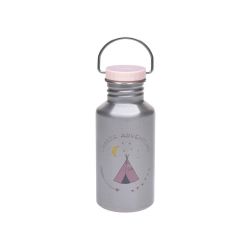 Gourde pour enfant avec ses deux bouchons - Bouchon rose - Inox - Adventure Tipi Lassig