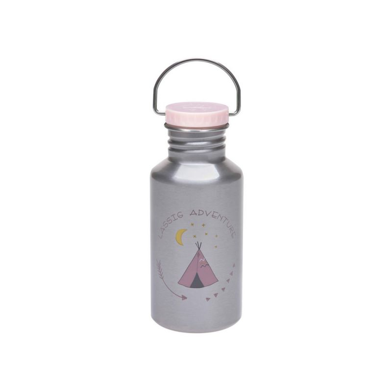 Gourde Pour Enfant Avec Ses Deux Bouchons Bouchon Rose Inox Adventure Tipi Lassig