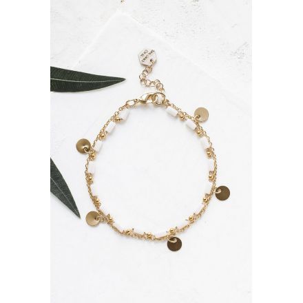 Bracelet double Bahati doré Blanc Shlomit Ofir.
