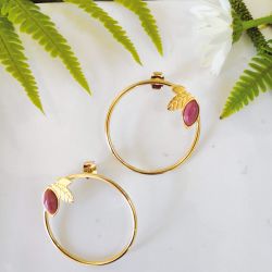 Boucles d'oreilles Alice grand format Rhodonite Aurélie Joliff - Rose rouge