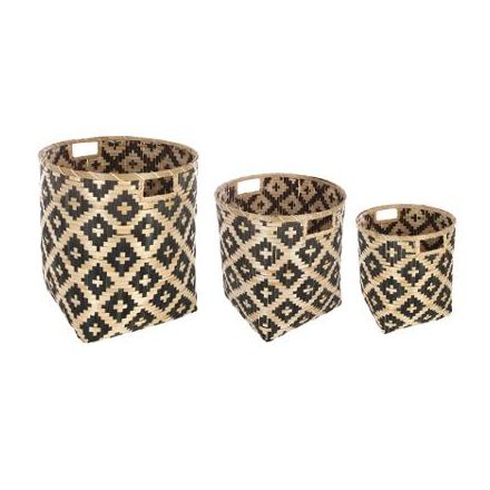 Panier bambou - Motifs noirs - 40 x 40 cm