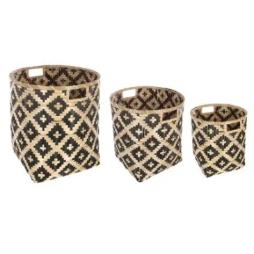 Panier bambou - Motifs noirs - 40 x 40 cm