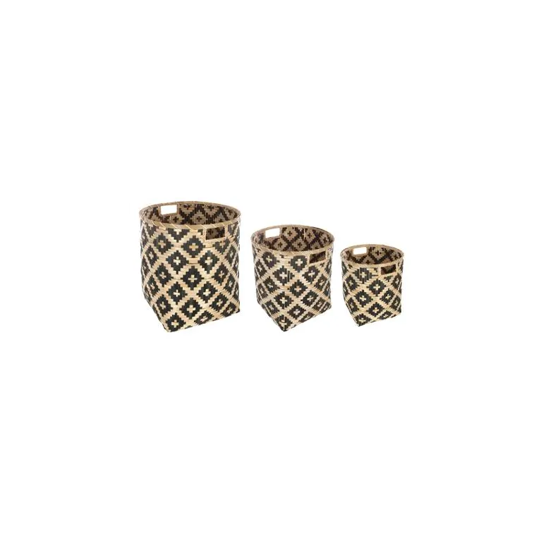 Panier bambou - Motifs noirs - 40 x 40 cm