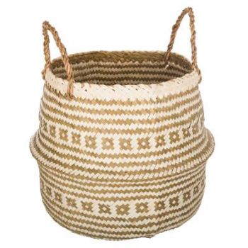 Panier anses seagrass motifs ethniques blancs