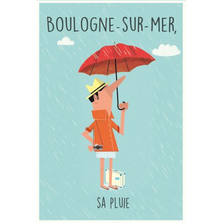 Carte postale - Boulogne sur mer - Sa pluie - Short et valise