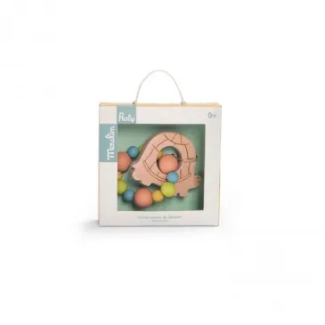 Hochet anneau de dentition bois et silicone tortue