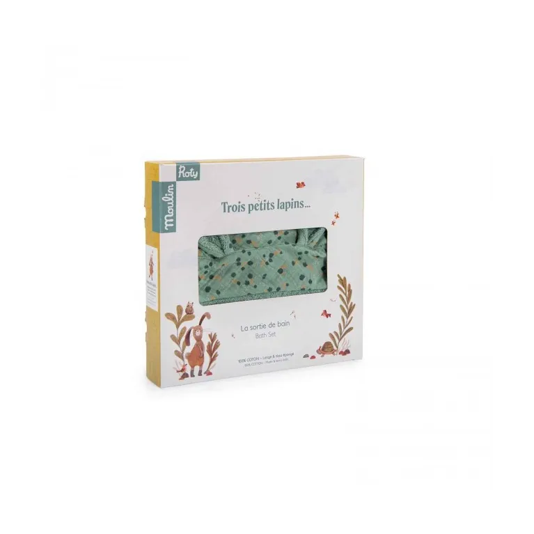 Sortie de bain - Lange et tissu éponge - Trois petits lapins 