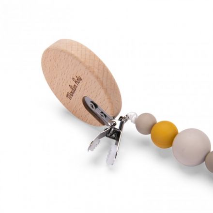 Attache tétine bois et silicone lion