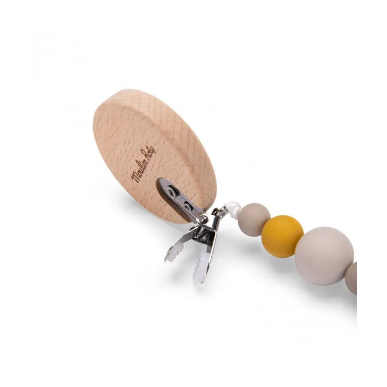 Attache tétine bois et silicone lion