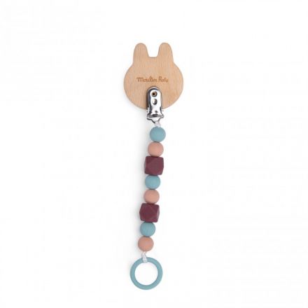 Attache tétine bois et silicone lapin