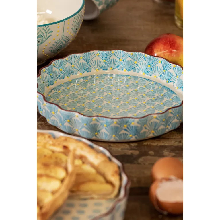 Plat à quiche - Motifs turquoises