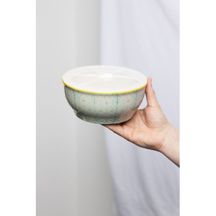 Bol art déco avec couvercle - Motifs bleus