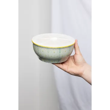 Bol art déco avec couvercle - Motifs bleus