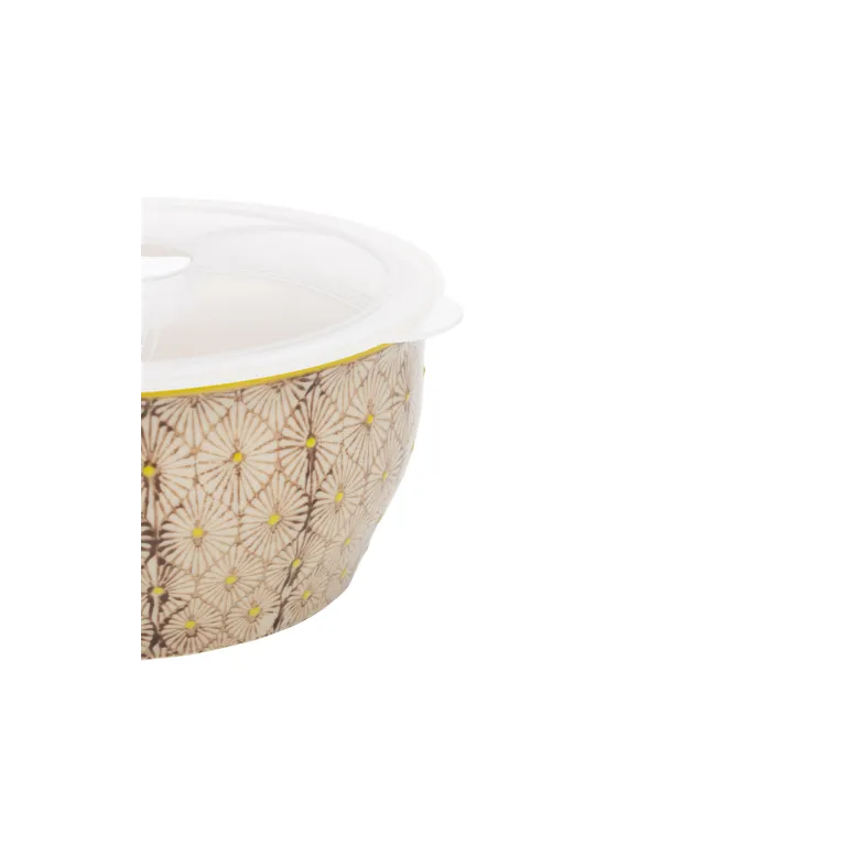 Bol art déco avec couvercle - 15 cm -Motifs ocres 