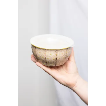 Bol art déco avec couvercle - 15 cm -Motifs ocres 
