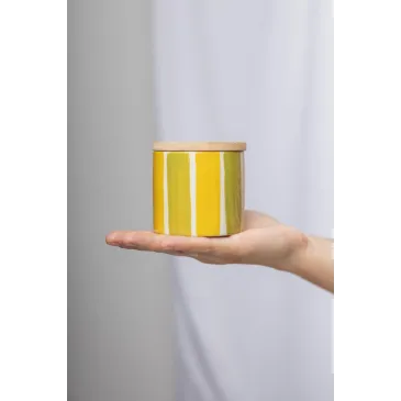 Petit pot avec couvercle - Bandes vertes et jaunes 