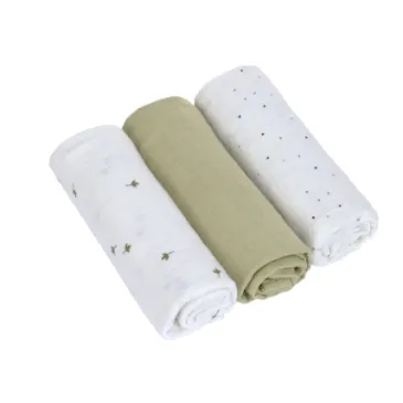 Lange mousseline GOTS L - Feuille Olive - 3 pièces