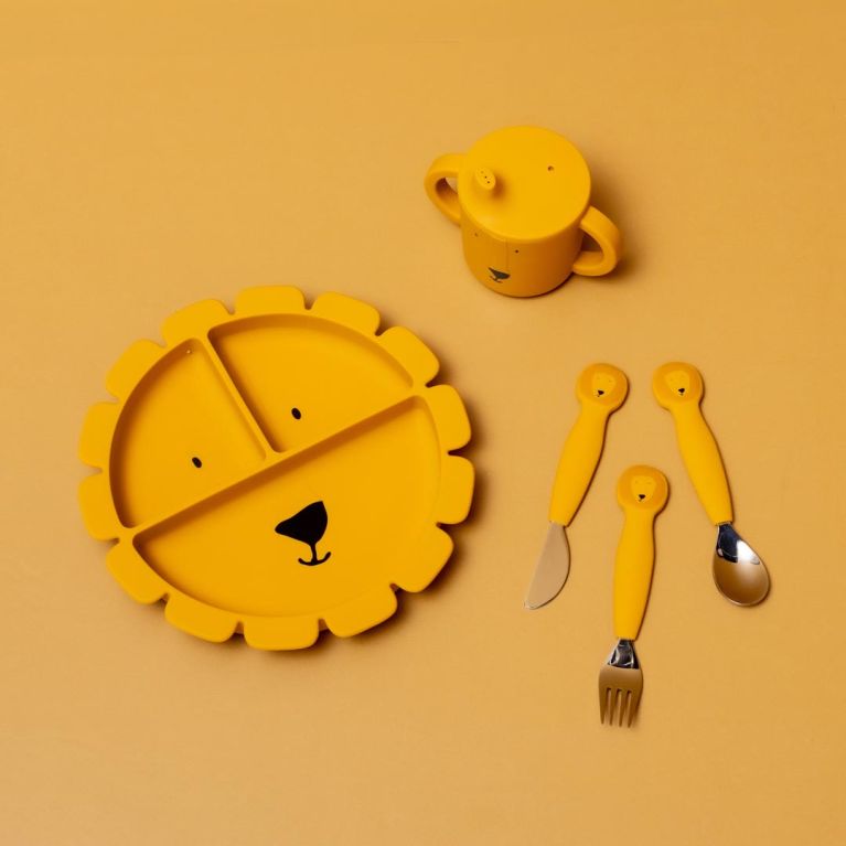 Assiette avec ventouse en silicone - Avec compartiments - Lion