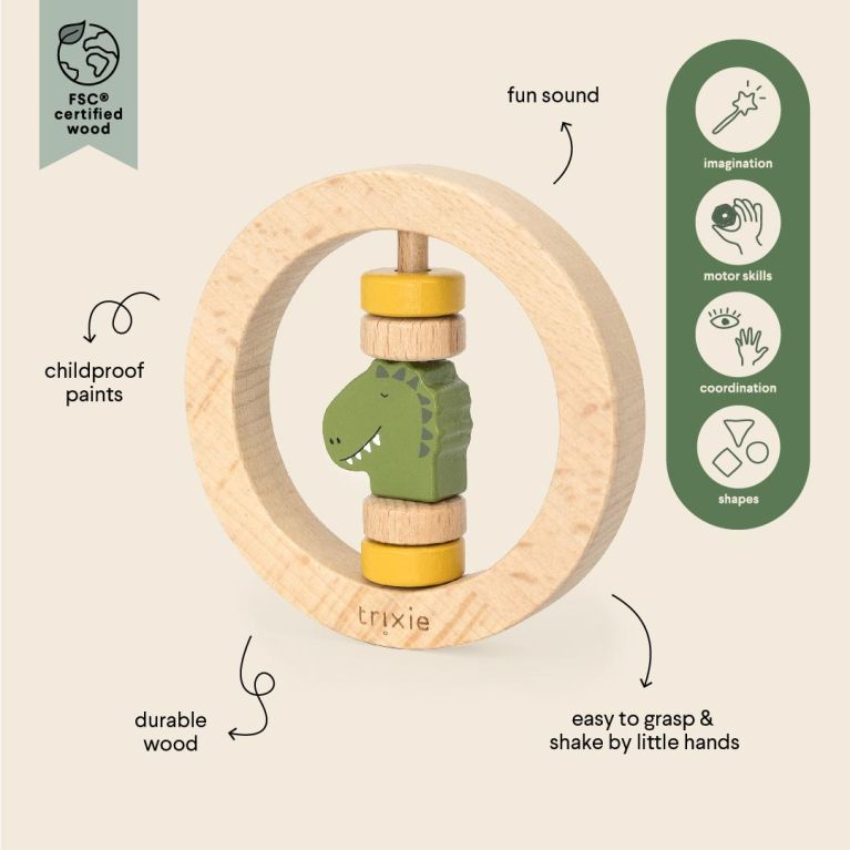 Hochet rond en bois - Dino 