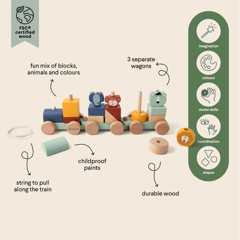 Train en bois - Animaux - Trixie 