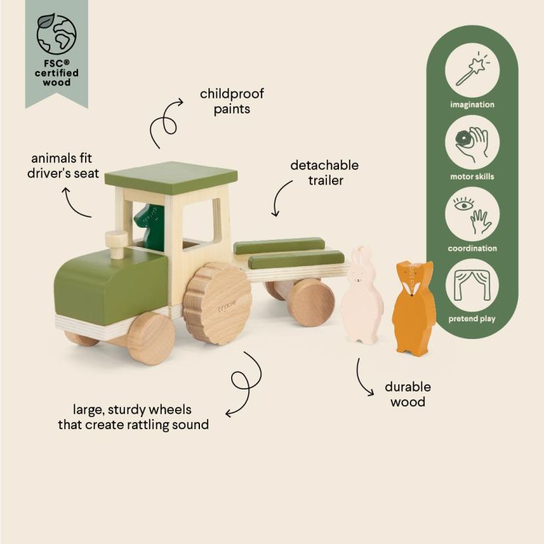 Tracteur en bois avec remorque