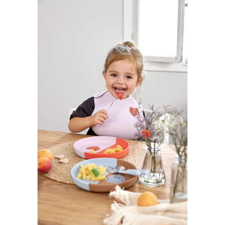 Bavoir en silicone - Rose coeur 