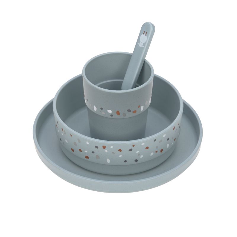 Coffret vaisselle PP Cellulose Animaux - Tiny farmer Mouton et Oie - Bleu- Lassig