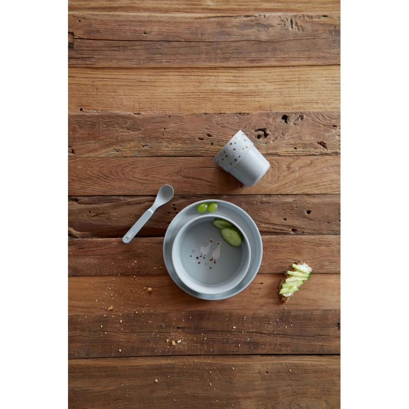 Coffret vaisselle PP Cellulose Animaux - Tiny farmer Mouton et Oie - Bleu- Lassig