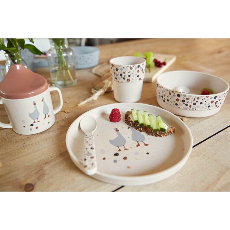 Coffret vaisselle PP Cellulose Animaux - Tiny farmer Mouton et Oie - Blanc- Lassig