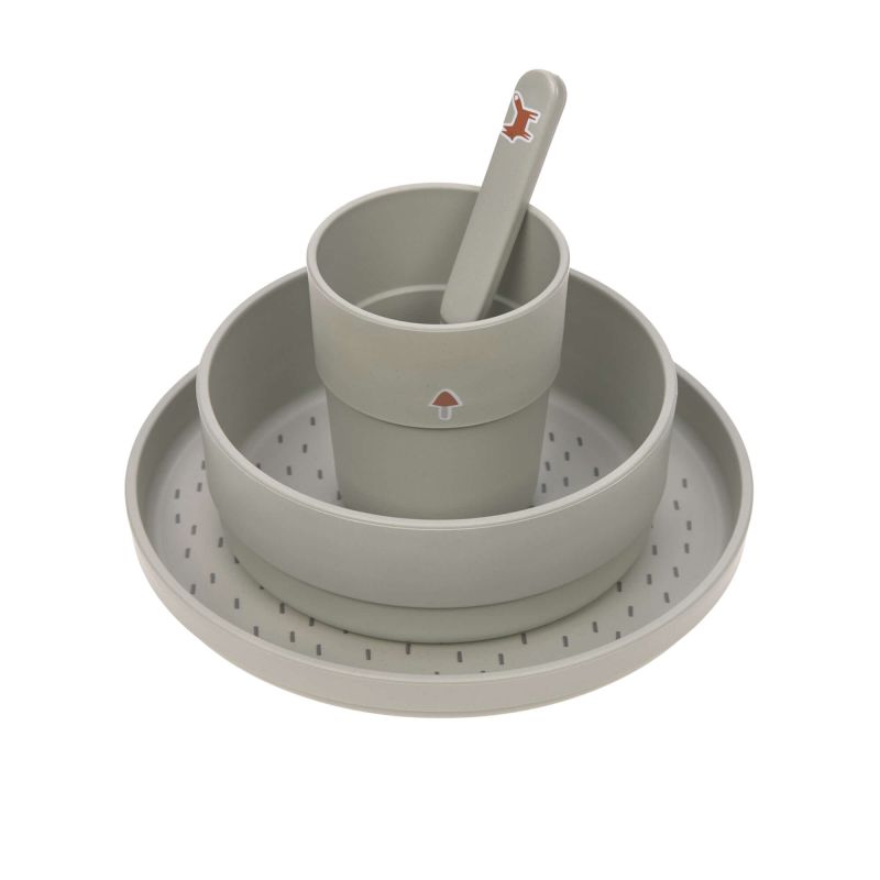 Coffret vaisselle PP Cellulose Animaux - Little forest Renard - Vert - Lassig