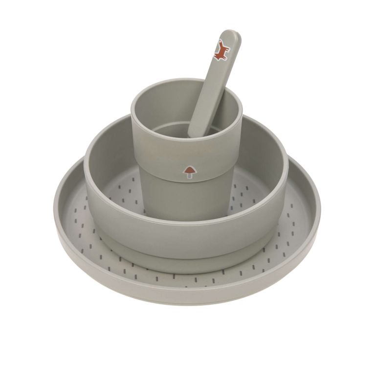 Coffret vaisselle PP Cellulose Animaux - Little forest Renard - Vert - Lassig