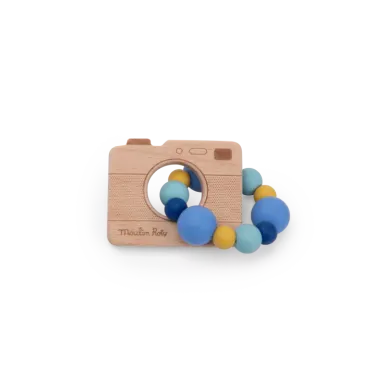 Hochet anneau de dentition - Appareil photo bois et silicone 