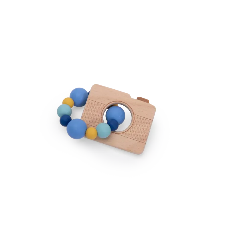 Hochet anneau de dentition - Appareil photo bois et silicone 