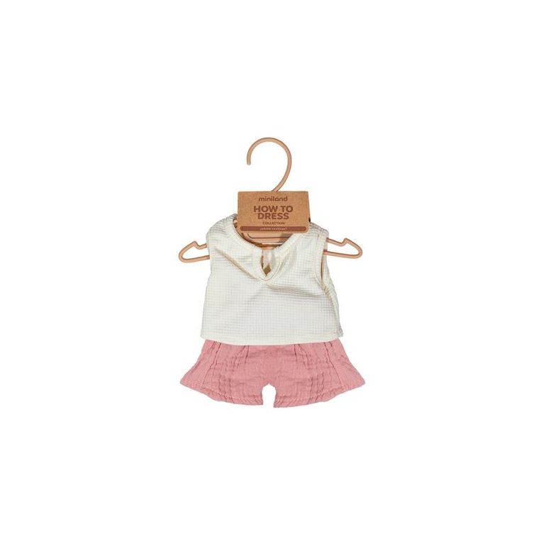 T-shirt et short 38 cm écru rose pour poupée