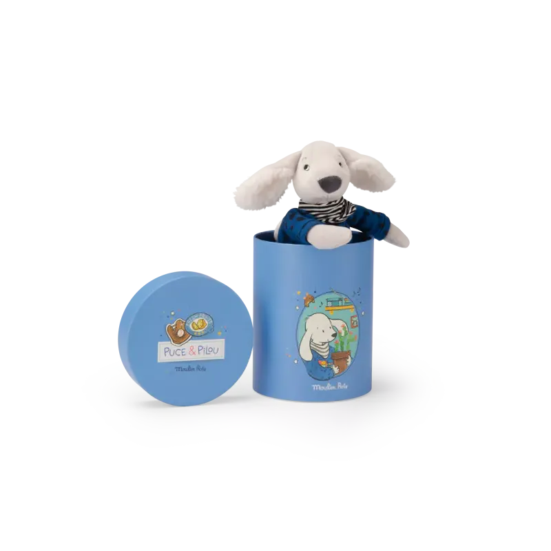 Poupée chien Pilou - Bleu - Avec sa boîte - Puce et Pilou