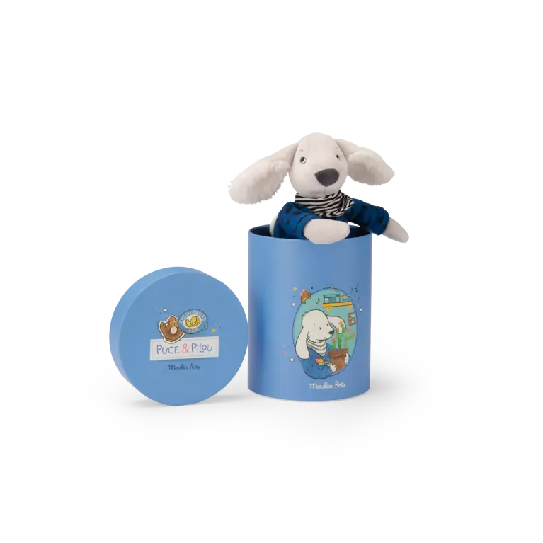Poupée chien Pilou - Bleu - Avec sa boîte - Puce et Pilou