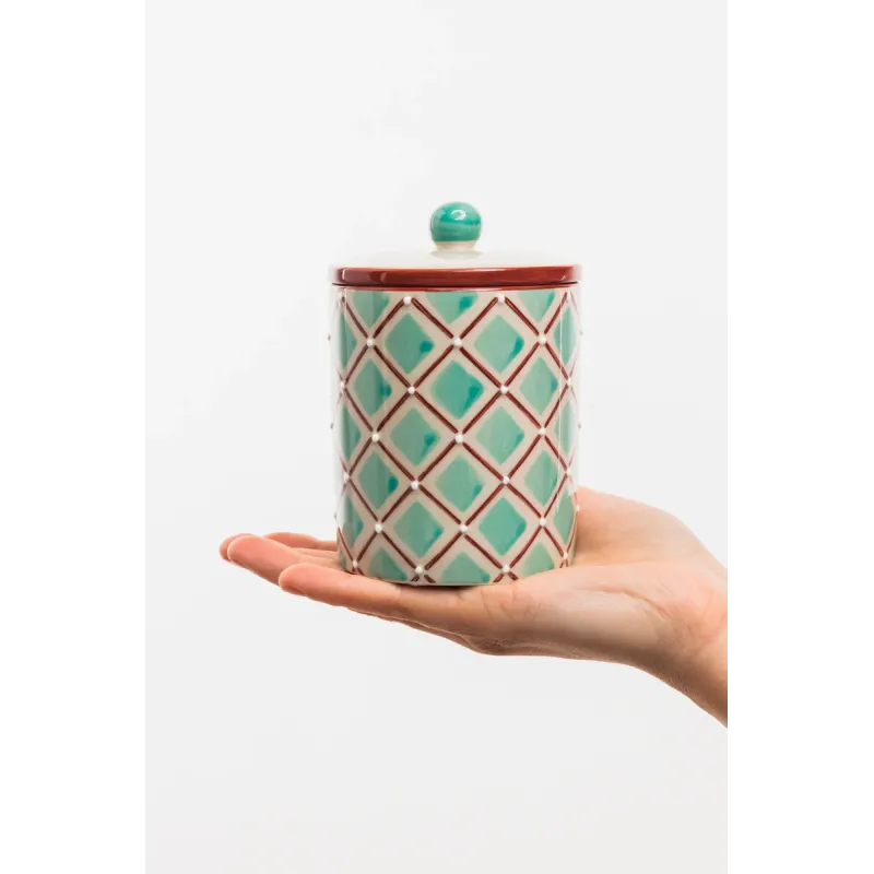 Pot avec couvercle - Rétro - Bleu blanc rouge 