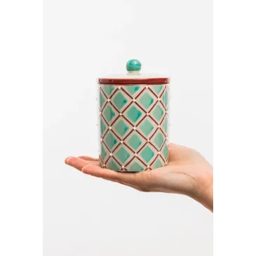 Pot avec couvercle - Rétro - Bleu blanc rouge 