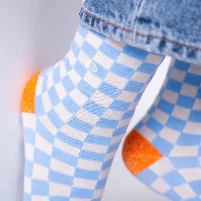 Chaussettes à carreaux femme - Bleu clair et beige