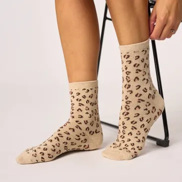 Chaussettes en coton - Taille 37-40 - Leopard - Beige et doré