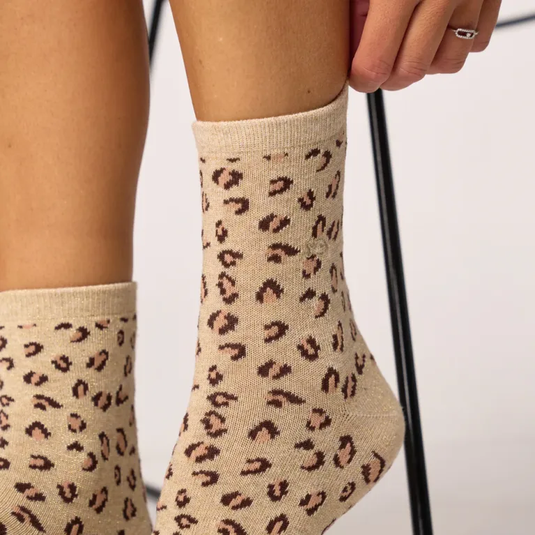 Chaussettes en coton - Taille 37-40 - Leopard - Beige et doré