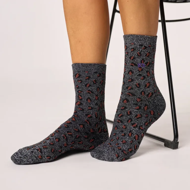 Chaussettes léopard en coton - Taille 37-40 - Noir et argent 