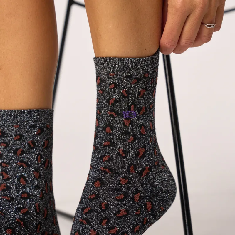 Chaussettes léopard en coton - Taille 37-40 - Noir et argent 