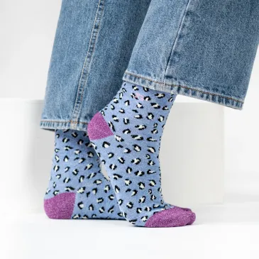 Chaussettes léopard pailletées - Taille 37-40 - Bleu 