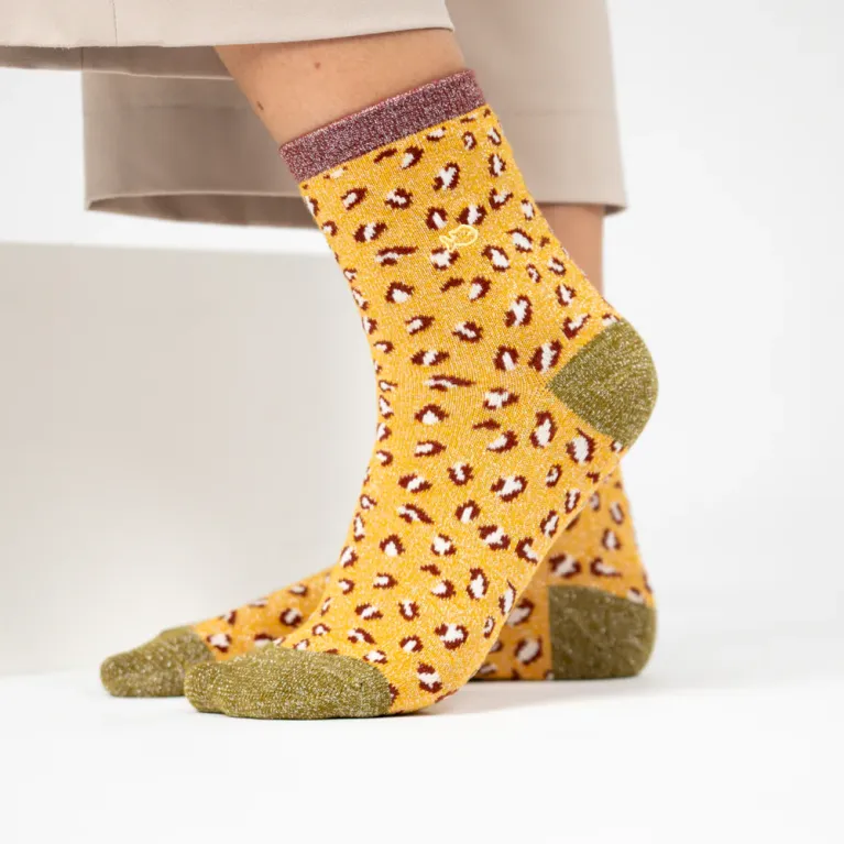 Chaussettes léopard pailletées - Taille 37-40 - Jaune