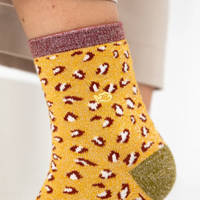 Chaussettes léopard pailletées - Taille 37-40 - Jaune