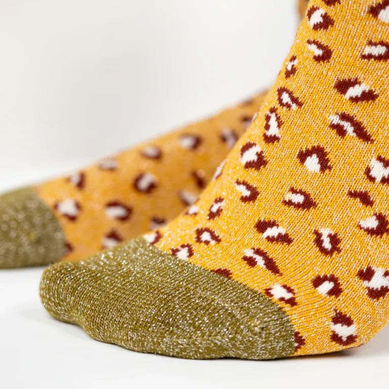 Chaussettes léopard pailletées - Taille 37-40 - Jaune