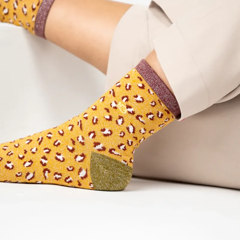 Chaussettes léopard pailletées - Taille 37-40 - Jaune