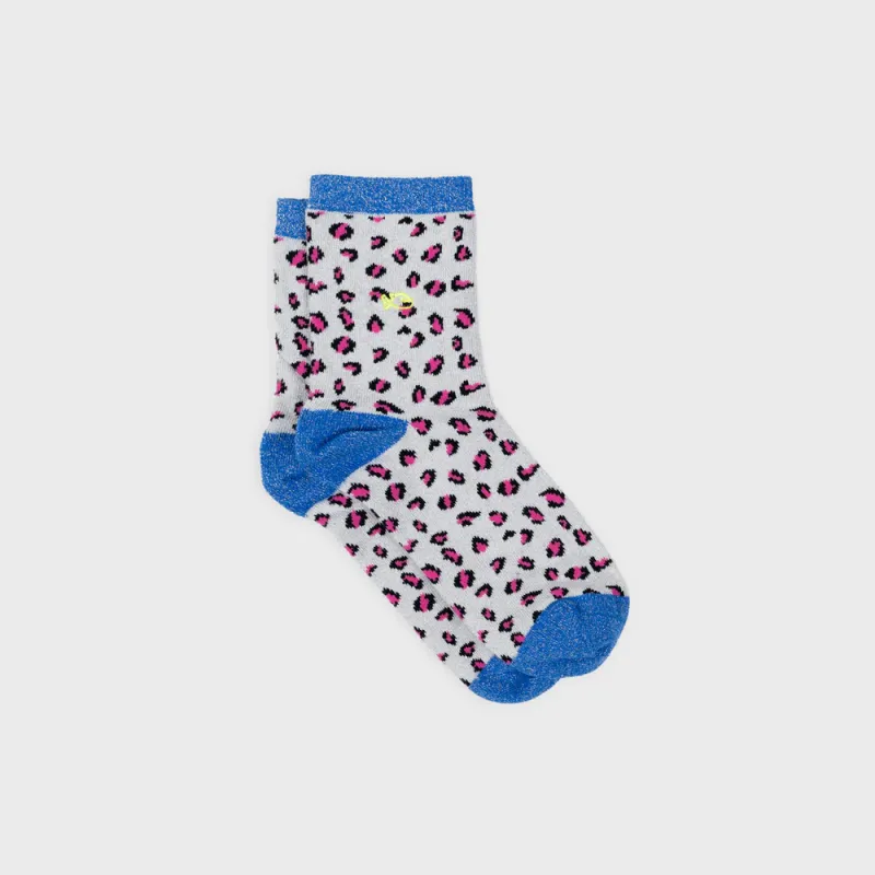 Chaussettes léopard paillettées - Blanc et bleu 